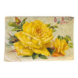 Vtg Best Birthday Wishes Postcard  w/Yellow Roses 1900's S.B. Serie 1120 Germany
